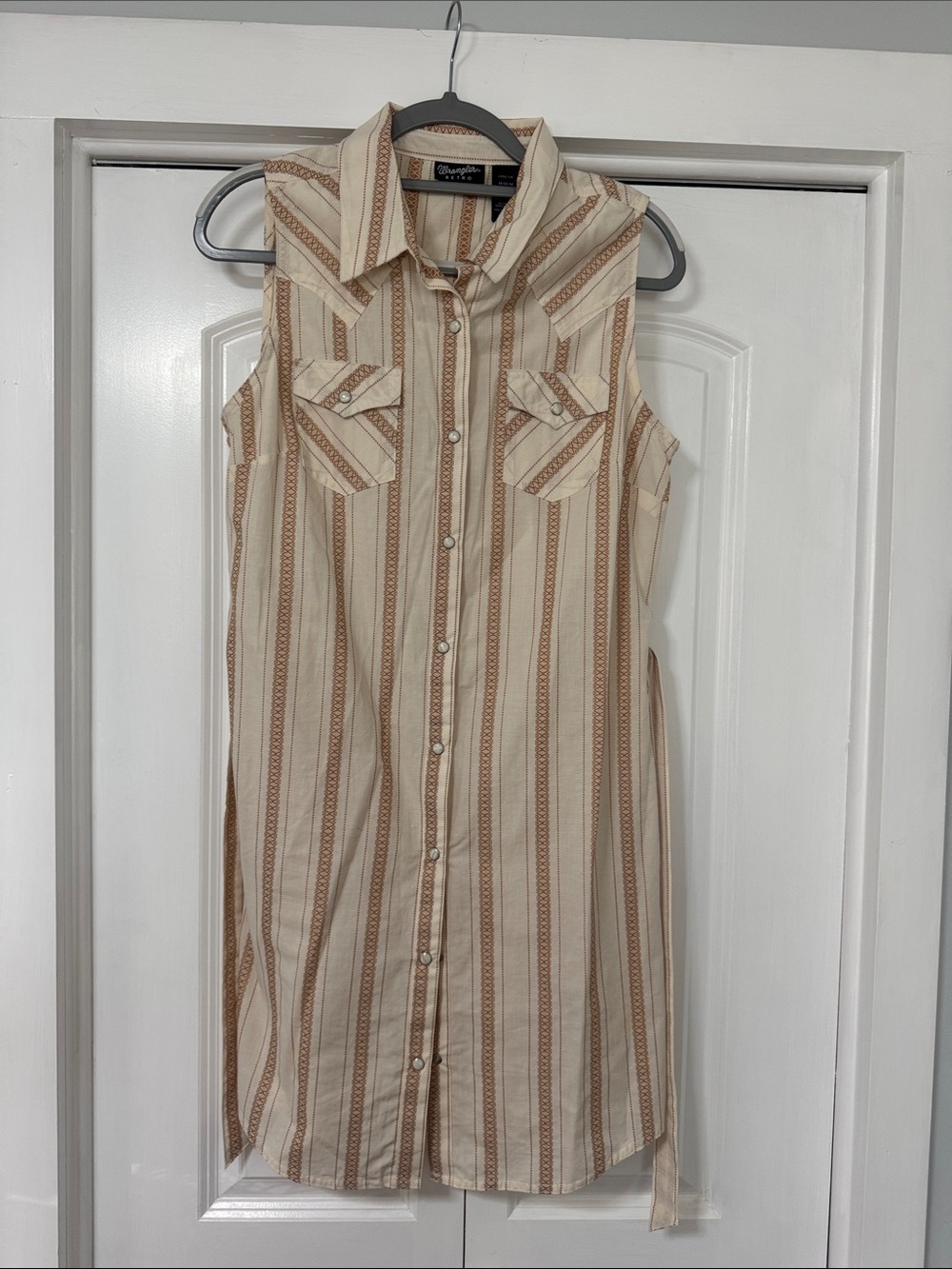 Wrangler Sleeveless Striped Midi Dress in Cream and Brown